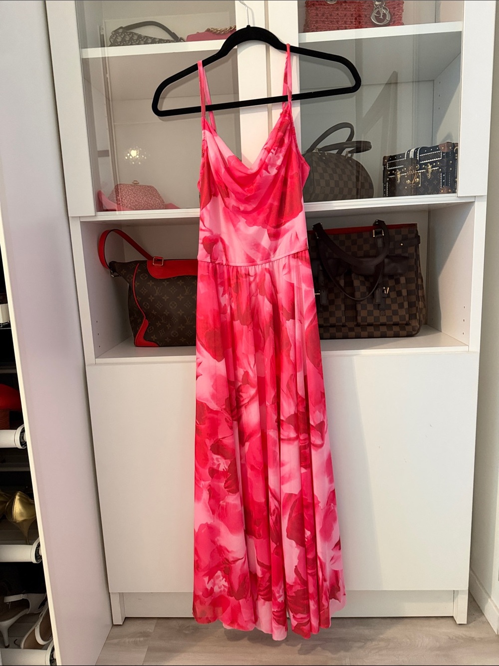Pink and Red Floral Midi Dress